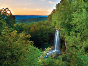 falling spring falls at sunrise