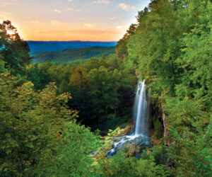 falling spring falls at sunrise