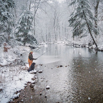 fishing at Douthat State Park in winter