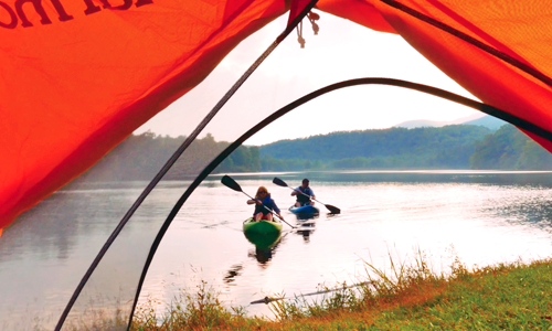 paddlers view through tent